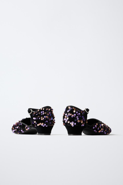 ZARA ТУФЛИ НА КАБЛУКЕ С БАНТОМ, КРАСНЫЙ, ФИОЛЕТОВЫЙ