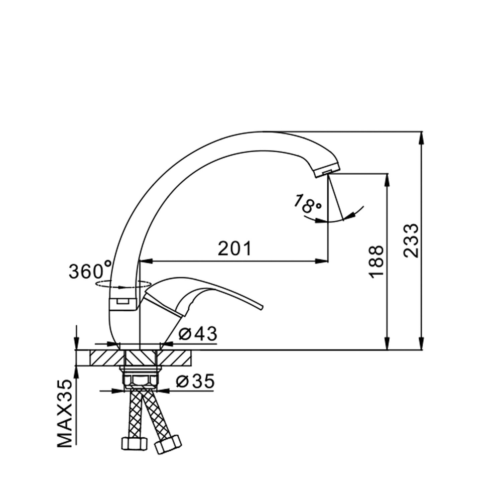 Смеситель для кухни 40к F4102-2 FRAP (выс.пов.излив, п/гайку, без подводки, хром, силумин)