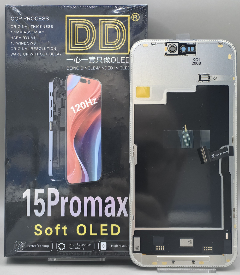 Дисплей iPhone 15 Pro Max Soft OLED ("привязка" с верификацией без ошибки); 120Hz; бренд DD
