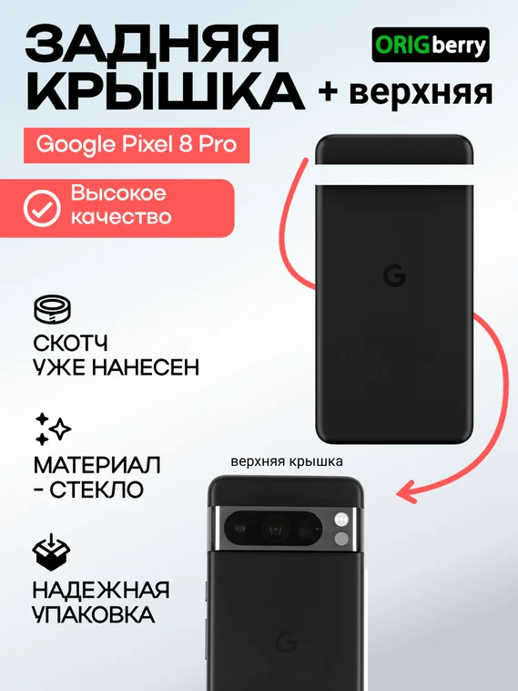 Комплект задняя и верхняя крышка для Google Pixel 8 Pro черная (Obsidian)