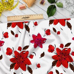 Ткань мембрана красные цветочки и листочки
