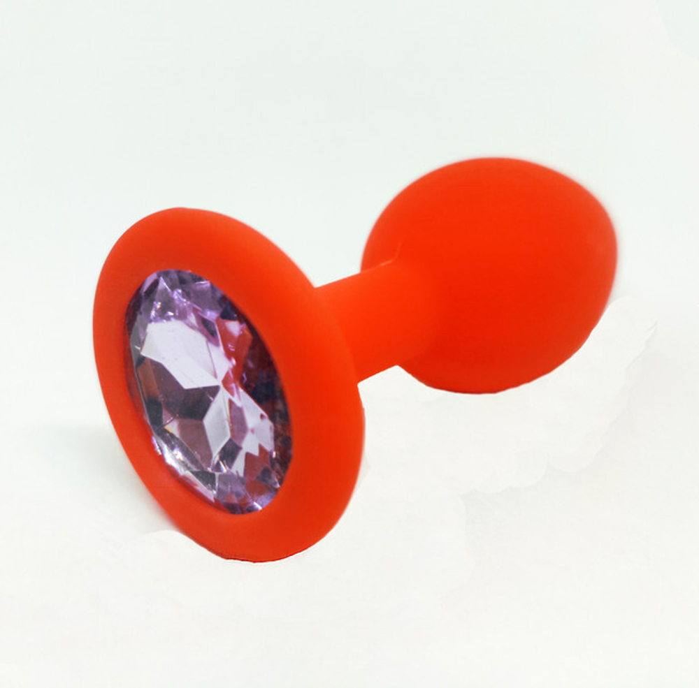 Маленькая красная пробка с нежно фиолетовым кристаллом ONJOY Silicone Collection (Цвет: красный с нежно фиолетовым)