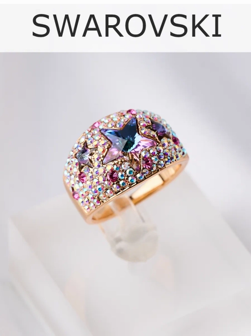 Кольцо Звездное небо с фиолетовыми кристаллами Swarovski