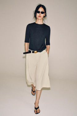 ZARA ТРИКОТАЖНЫЙ ТОП С КОРОТКИМИ РУКАВАМИ, ЦВЕТ НОЧНОГО НЕБА