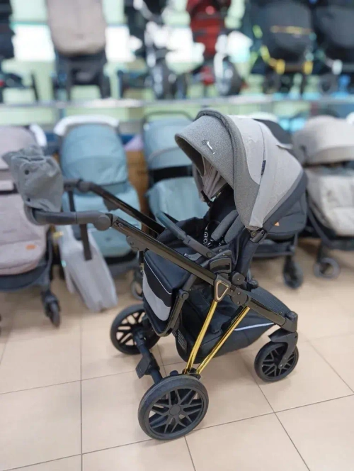 Детская коляска Luxmom F1 2в1 (серый, золотая рама)