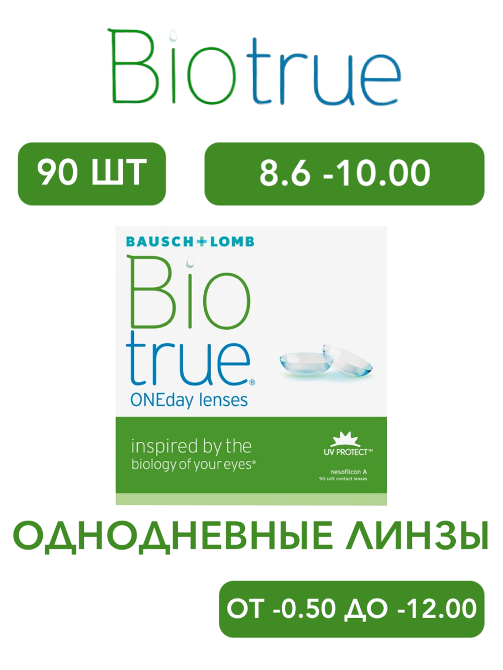 Однодневные контактные линзы Biotrue ONEday (уп. 90 линз)