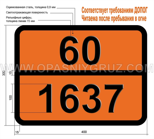 Табличка Опасный груз 60-1637 РТУТИ (II) ГЛЮКОНАТ