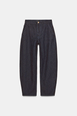 ZARA ДЖИНСЫ Z1975 BARREL С ВЫСОКОЙ ПОСАДКОЙ И БАРХАТНЫМИ ПОЛОСКАМИ, ПОЛОСКИ