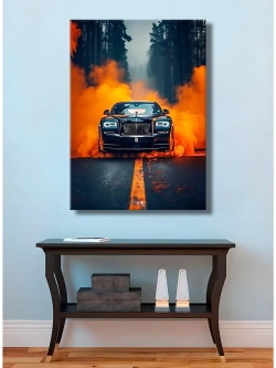 Картина "Rolls-Royce в огне", интерьерная 50х70см 1шт.