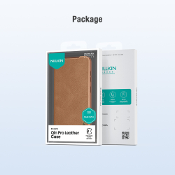 Кожаный чехол книжка коричневого цвета от Nillkin для смартфона Samsung Galaxy S25+, серия Qin Pro Leather с сдвижной защитной шторкой для камеры