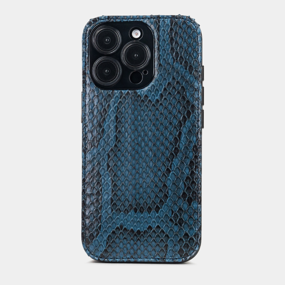 Чехол-накладка для iPhone 16 Pro Max из кожи питона, синего цвета