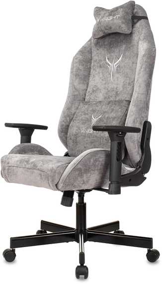 Кресло игровое Knight N1 Fabric серый Light-19 с подголов. крестов. металл