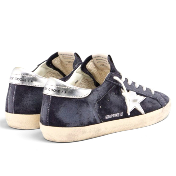 Women's Golden Goose Super-Star in Dark Blue Suede with Silver Star