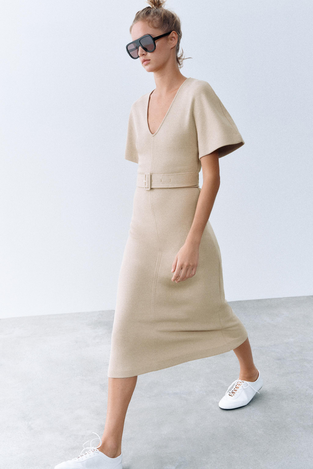 ПЛАТЬЕ МИДИ ИЗ МЯГКОЙ ТКАНИ С РЕМНЕМ — ZARA