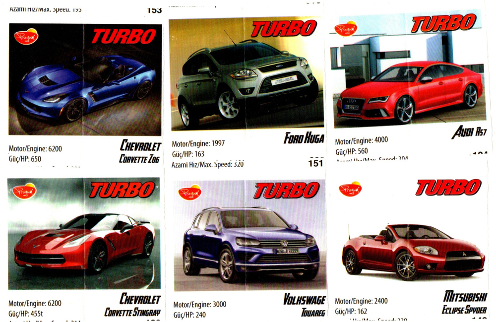 Вкладыши от жвачки Turbo 2014 Progum 6 штук без повторов
