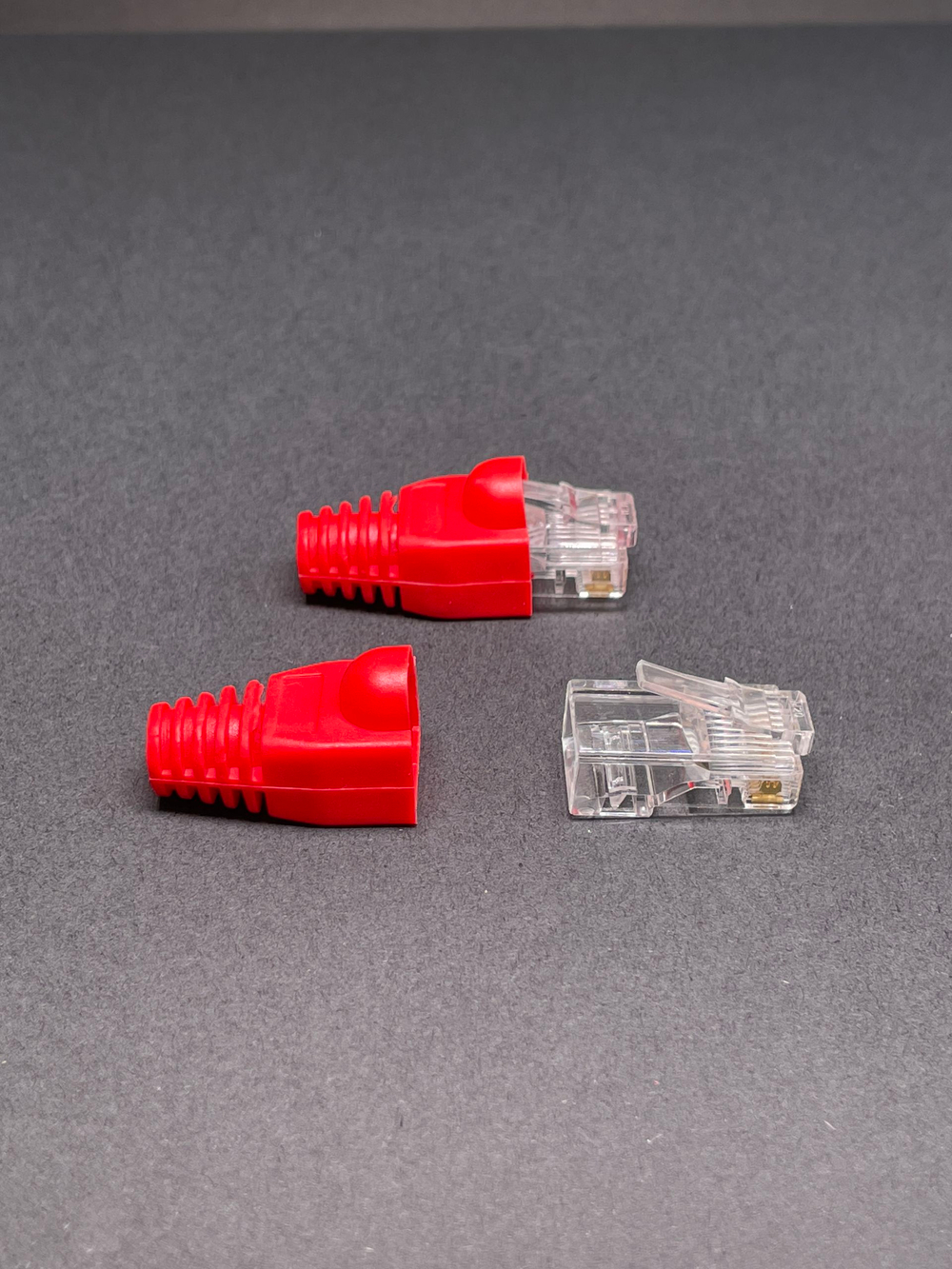 50 пар. Коннектор и колпачок для интернет кабеля RJ45 cat.5e 8P8C, неэкранированный, штекер для витой пары, для разъемов коннектора патч корда, для интернет кабеля диаметр 6,5 мм, красный