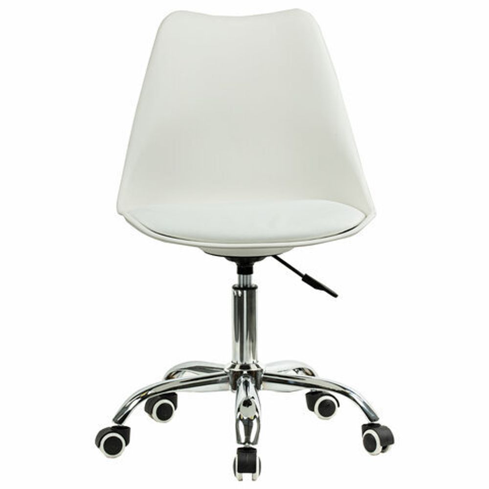 Кресло стул BRABIX "Eames MG-310 CH", хром, пластик белый, экокожа белая, 532923