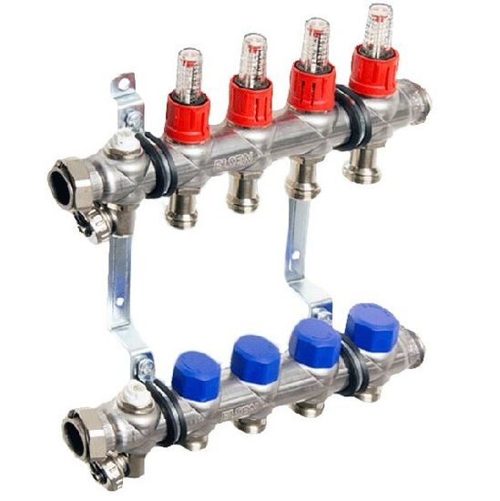 Коллекторная группа Elsen EMi03 1"х3/4", 10 контуров из нерж. стали с вентилями и расходомерами