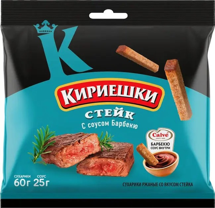 Сух.Кириешки ржан.60г+25мл/30 Стейк+барбекю соус