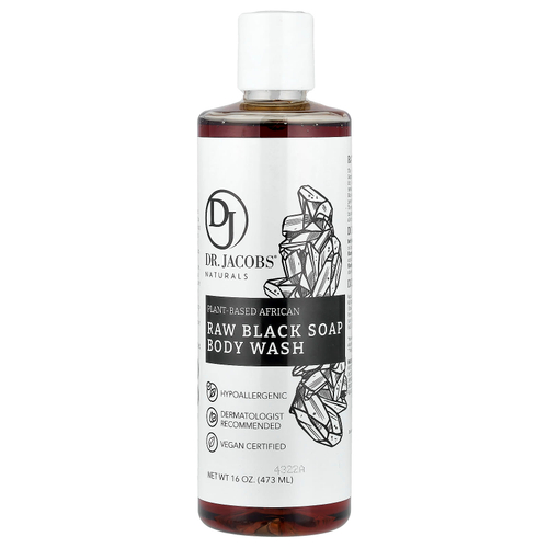 Dr. Jacobs Naturals, Африканское необработанное черное мыло для душа для тела на растительной основе, 473 мл (16 унций)