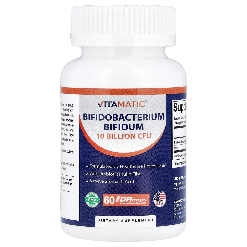 Vitamatic, бифидобактерии бифидум (Bifidobacterium bifidum), 60 капсул DRcaps® из гипромеллозы