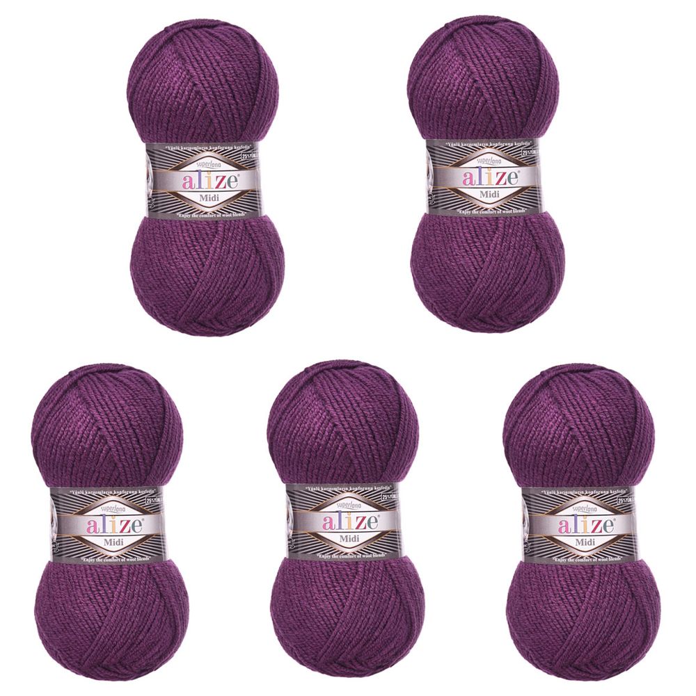 Пряжа Alize (Ализе) Superlana Midi / уп.5 мот. по 100 г, 170м, 111 сливовый A