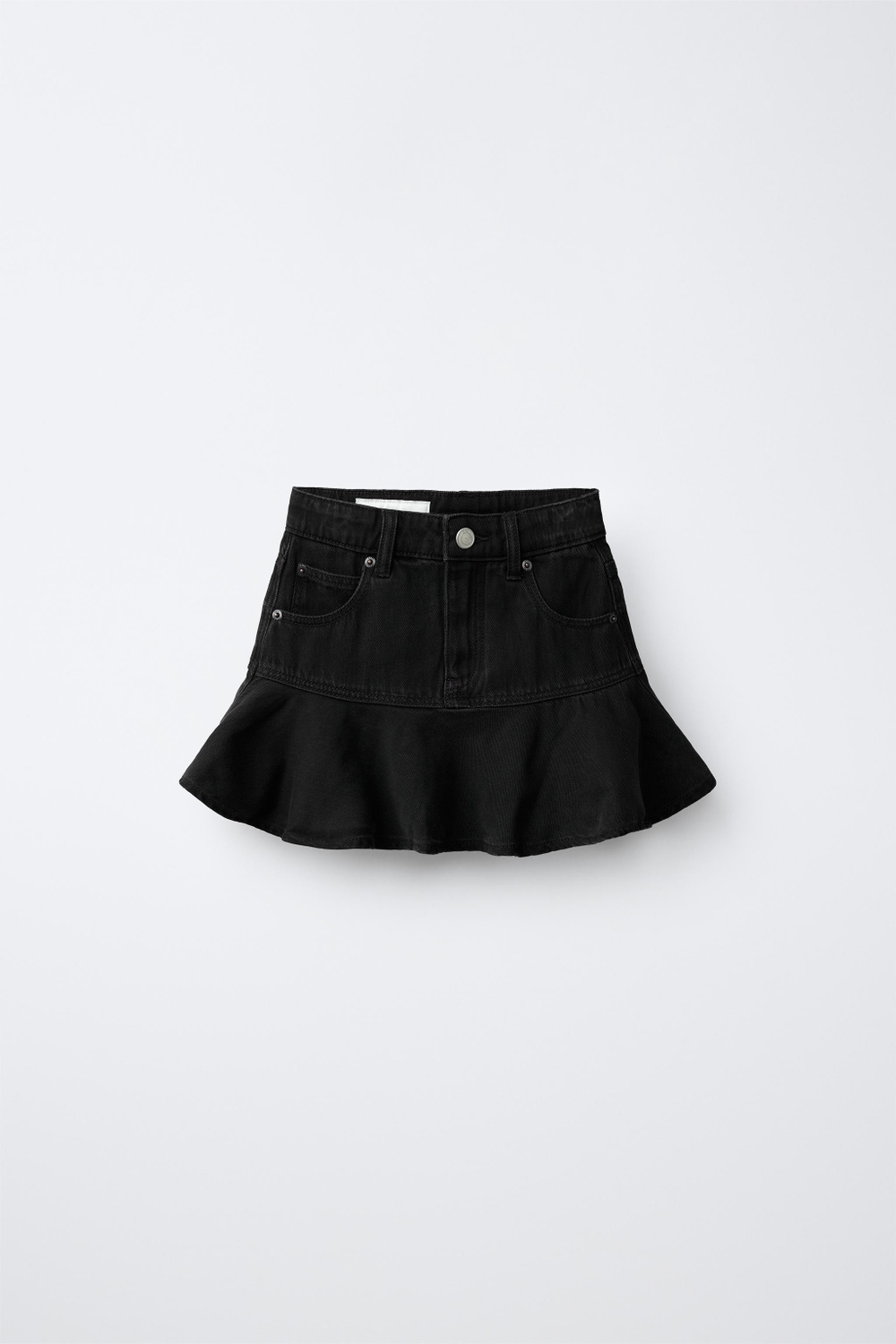 ZARA ДЖИНСОВАЯ ЮБКА С ОБОРКАМИ, ЧЕРНЫЙ