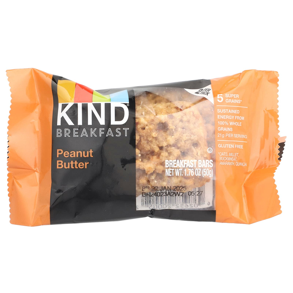 KIND Bars, Батончик для завтрака, арахисовая паста, 6 пакетиков по 50 г (1,76 унции)