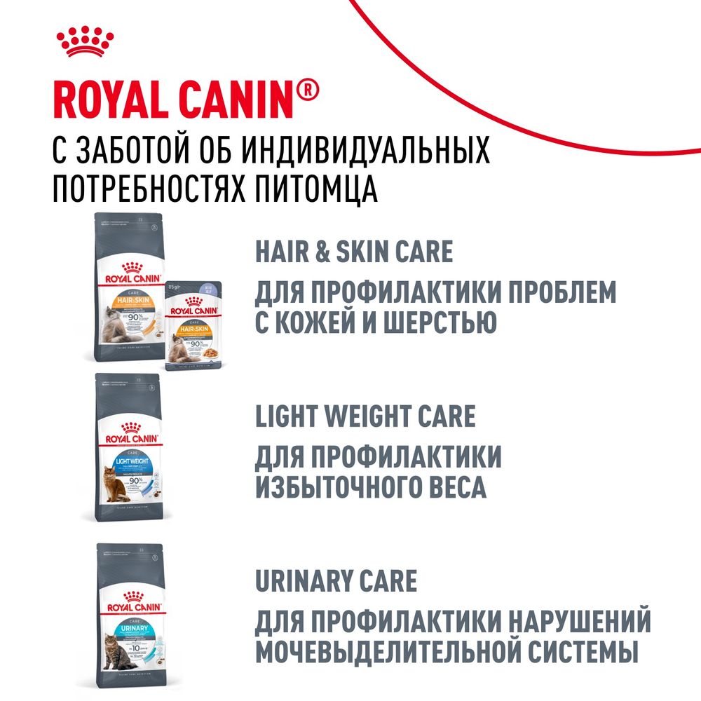 Royal Canin Hairball Care Хэйрболл Кэа Корм сухой для взрослых кошек профилактика образования волосяных комочков 400г