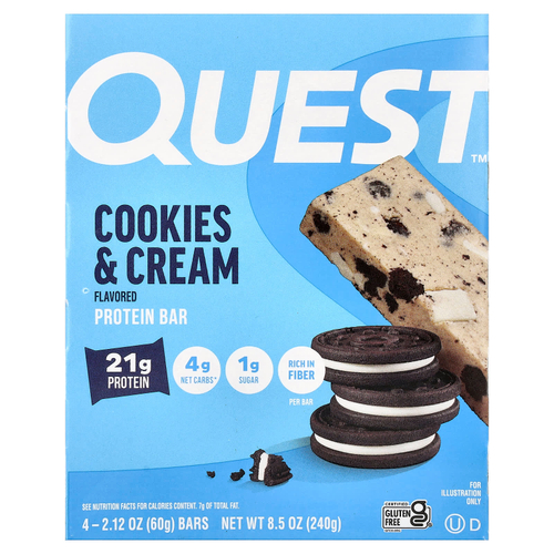 Quest Nutrition, Протеиновый батончик, печенье и крем, 4 батончика, 60 г (2,12 унции) каждый