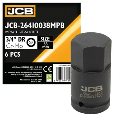 Головка-бита ударная 6-гранная 3/4'', 38мм JCB JCB-26410038MPB