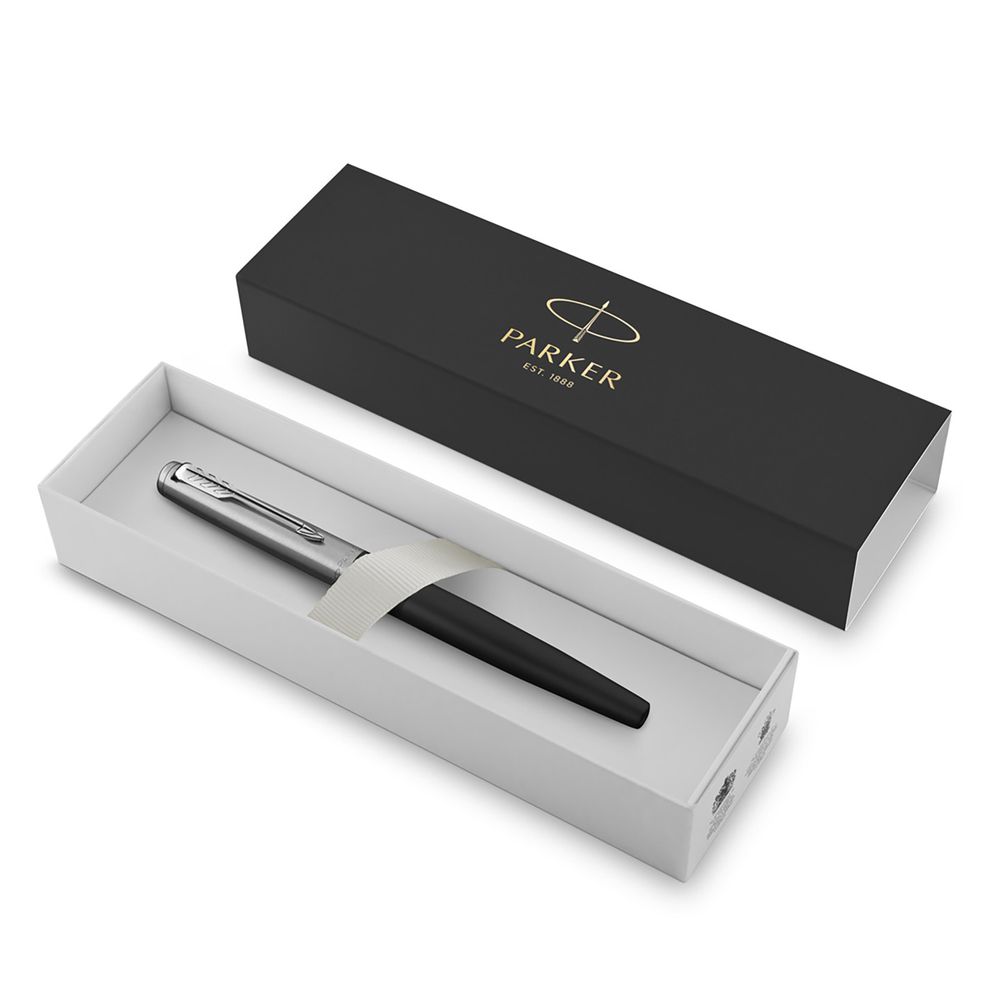 Ручка перьевая PARKER "Jotter Bond Street Black CT", копус черный, детали из нержавеющей стали, синяя, 2030947