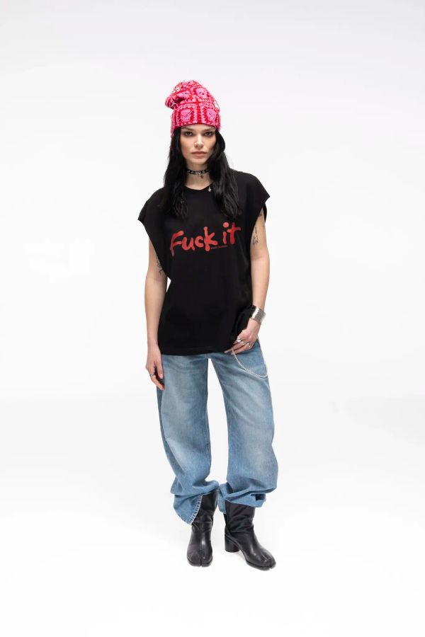 Футболка Без рукавов Fuck It черная - фото 4