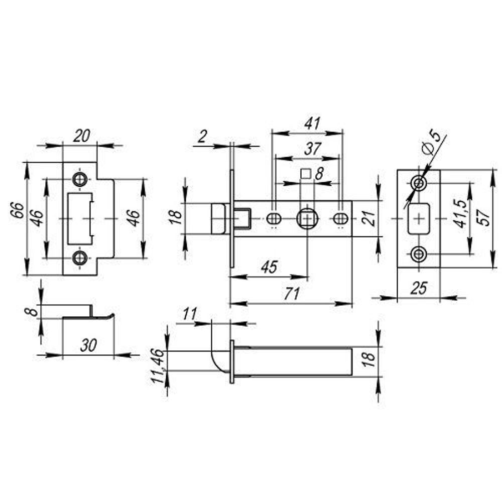 Защелка врезная FUARO P12-45-25 GP золото /33591/