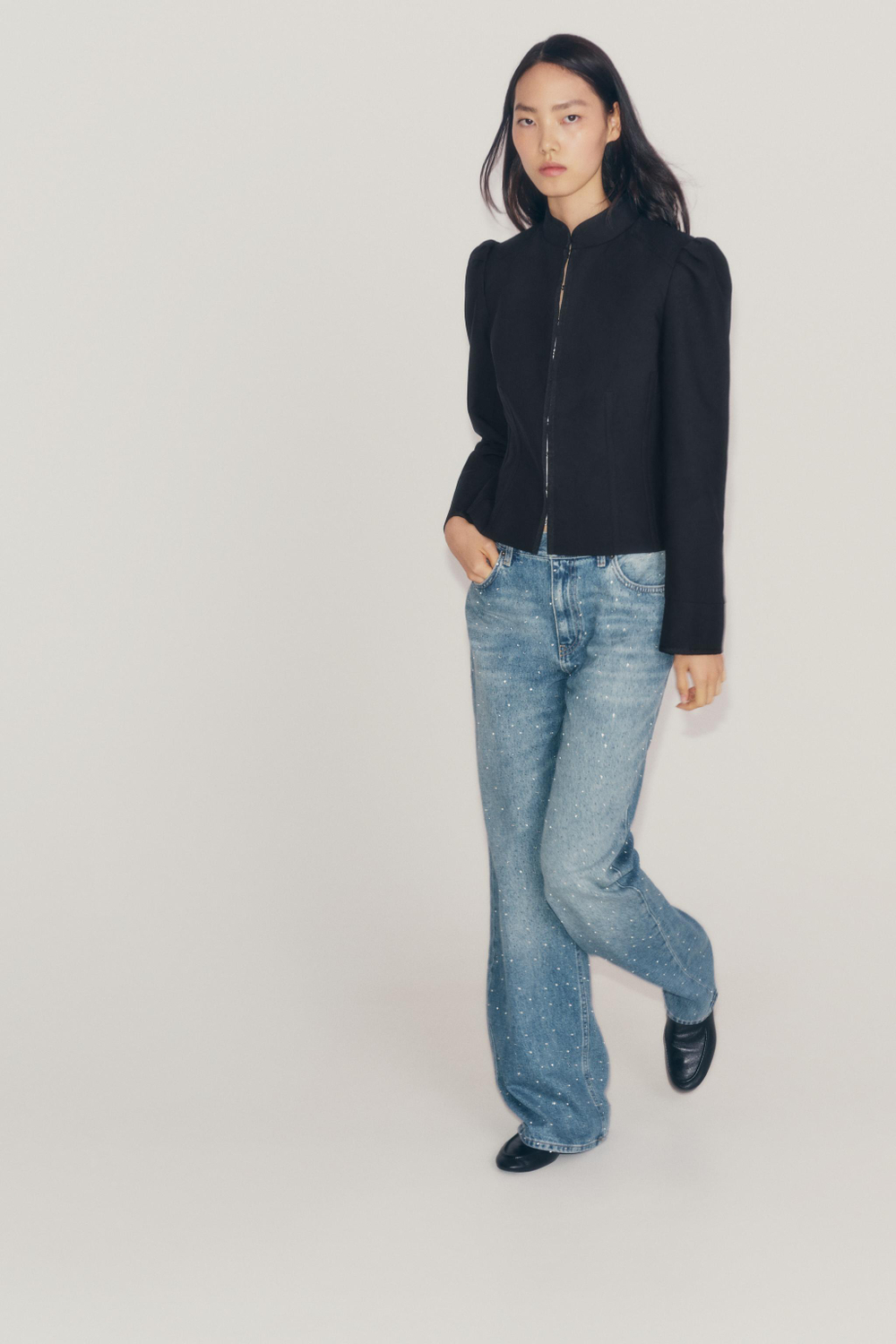 ZARA ЖАККАРДОВЫЙ ЖАКЕТ — ZW COLLECTION, ЧЕРНЫЙ