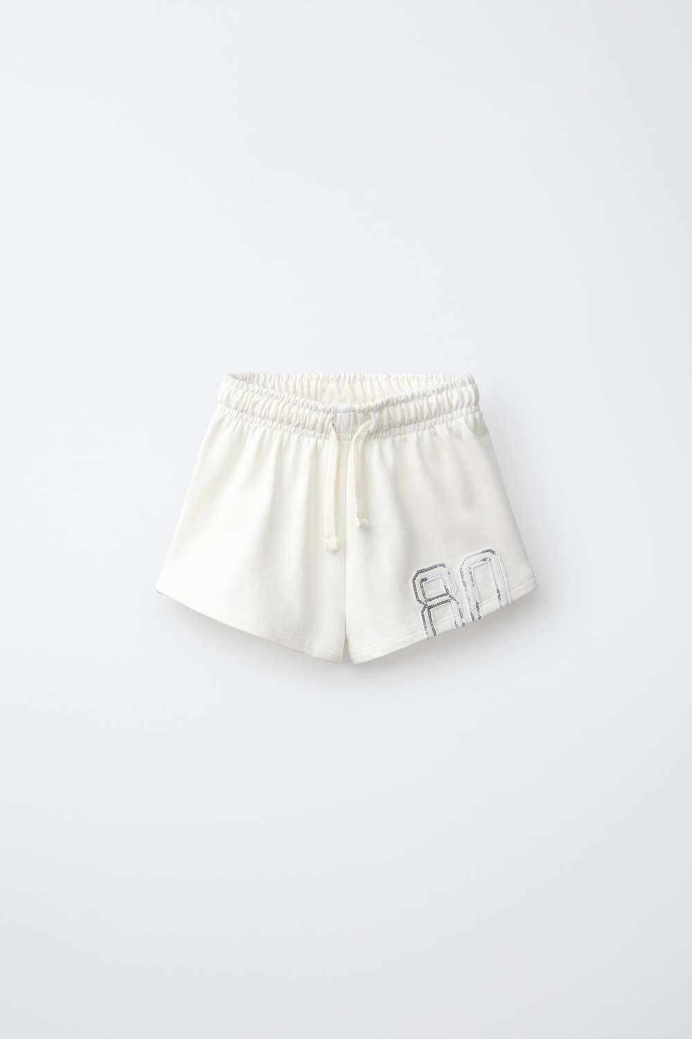ZARA ШОРТЫ С НОМЕРОМ И ПАЙЕТКАМИ, ЭКРЮ