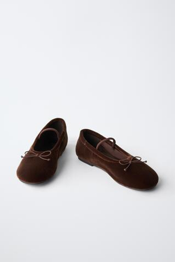ZARA БАЛЕТКИ С БАНТОМ, КОРИЧНЕВЫЙ