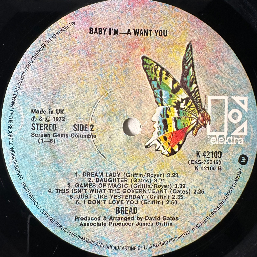 Bread ‎– Baby I'm-A Want You (Англия 1972г.)
