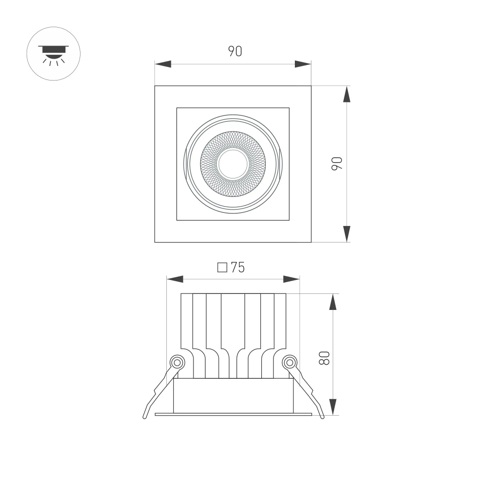 Светильник MS-VORTEX-BUILT-S90x90-12W Warm3000 (WH-WH, 20 deg, 230V) (Arlight, IP20 Металл, 5 лет) 057912