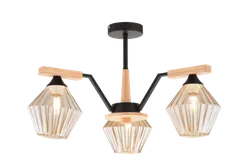 Люстра потолочная Rilon 5092/3 BK+WOOD, 3×40 Вт, чёрная и древесная