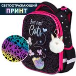 Ранец BRAUBERG LUMINOUS, 2 отделения, с брелоком, "Cats first", СВЕТЯЩИЙСЯ РИСУНОК, 38х29х16 см, 271367