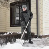 Лопата для уборки снега стальная оцинкованная, 420х370х1370 мм, деревянный черенок, Сибртех — фото 5