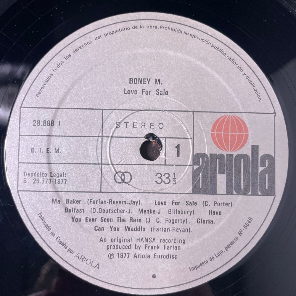 Винтажная виниловая пластинка LP Boney M. Бони М, Love For Sale (Испания 1977)