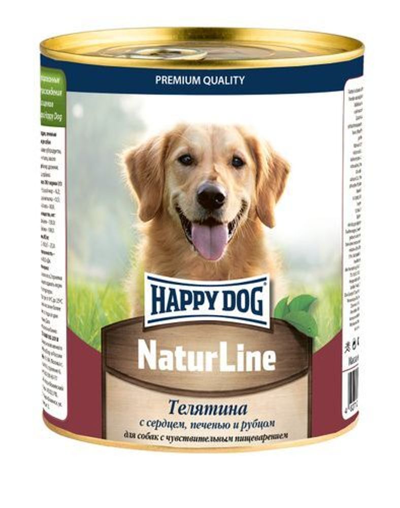 Консервы Happy Dog Хеппи Дог Натуральная линия для собак любых пород с телятиной печенью сердцем и рубцом 970 г