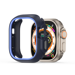 Чехол-бампер для часов Apple Watch Ultra 1 и 2 размер 49мм, темно-синий с синими вставками (Midnight/Blue) от Dux Ducis, серия Bamo Series Case