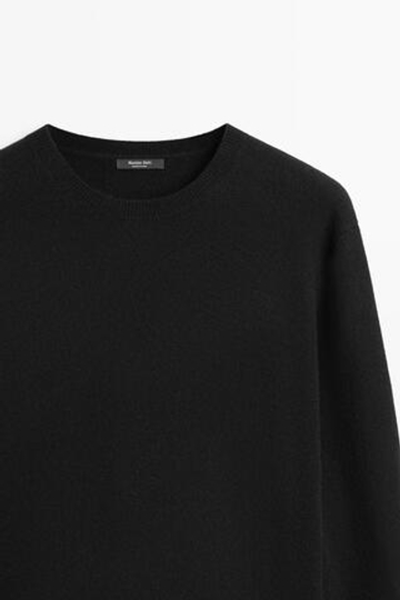 Massimo Dutti Вязаный свитер с круглым вырезом из смесовой шерсти, черный