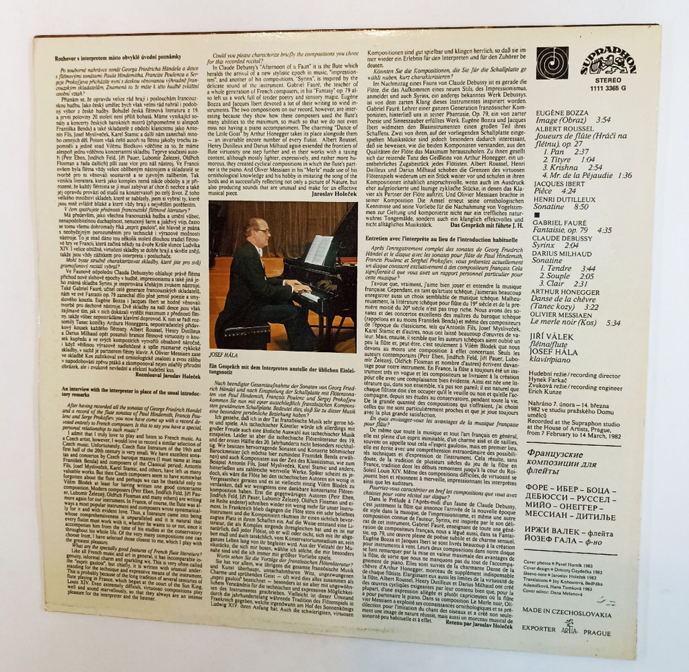 Винтажная виниловая пластинка LP Jiri Valek, Josef Hala French Flute Works (Чехословакия 1984)