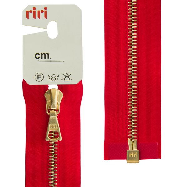 Молния металл RIRI Т4 (4 мм) 1 зам., разъем., 65 см, Gold, атласная тесьма, цв.9426, ярко-красный, 1 шт