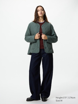 UNIQLO Куртка без воротника PUFFERTECH, оливково-зеленый