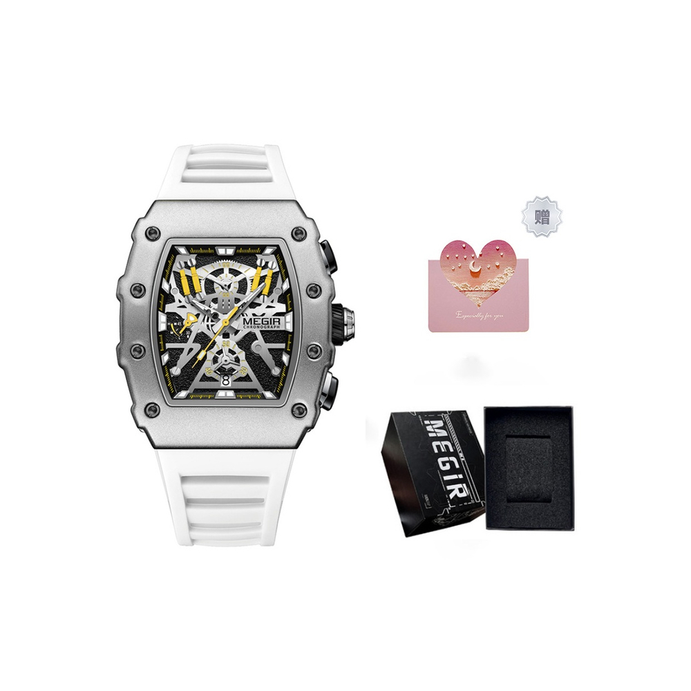 MEGIR Quartz Movement Silicone Strap Watch Men"s Watches Gray Dial Box